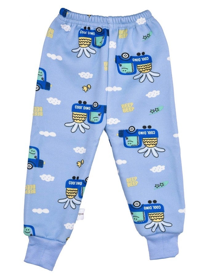 Mummamia طقم شتوي للأطفال الأولاد والبنات، سويت شيرت وبجامة مع بطانة مخملية سميكة (ديناصور سيارة - أزرق، 6-12 شهر)  - Image 3