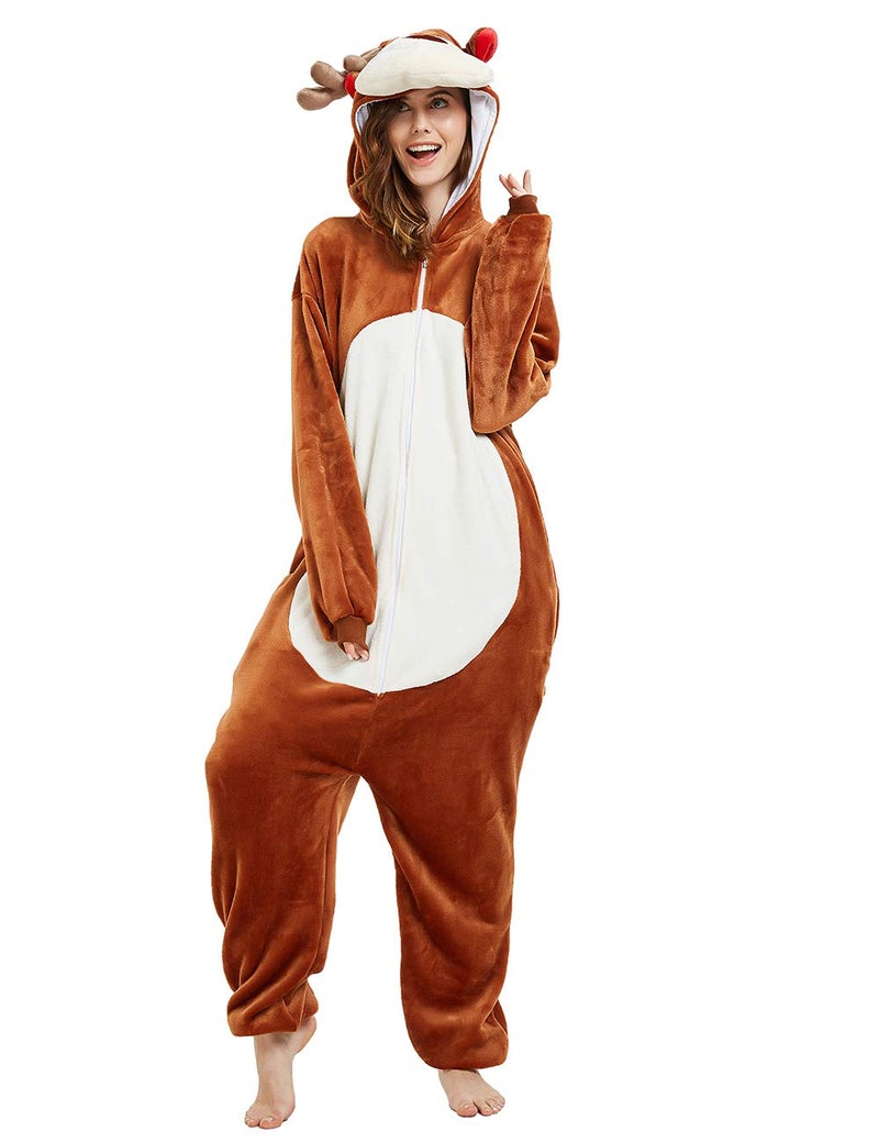 CASABACO Women Deer Costume Adult Reindeer Onesie Onepiece Pajama, Brown, XL - Image 2