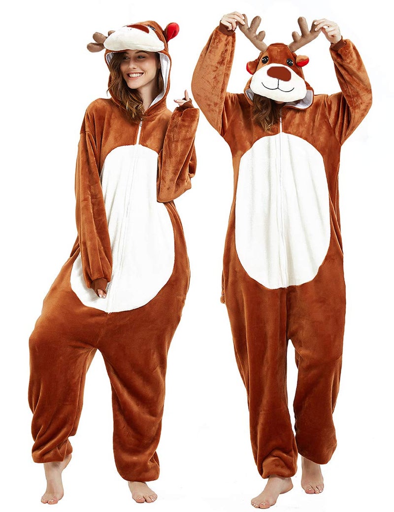 CASABACO Women Deer Costume Adult Reindeer Onesie Onepiece Pajama, Brown, XL - Image 1
