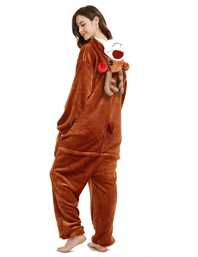 CASABACO Women Deer Costume Adult Reindeer Onesie Onepiece Pajama, Brown, XL - Image 3