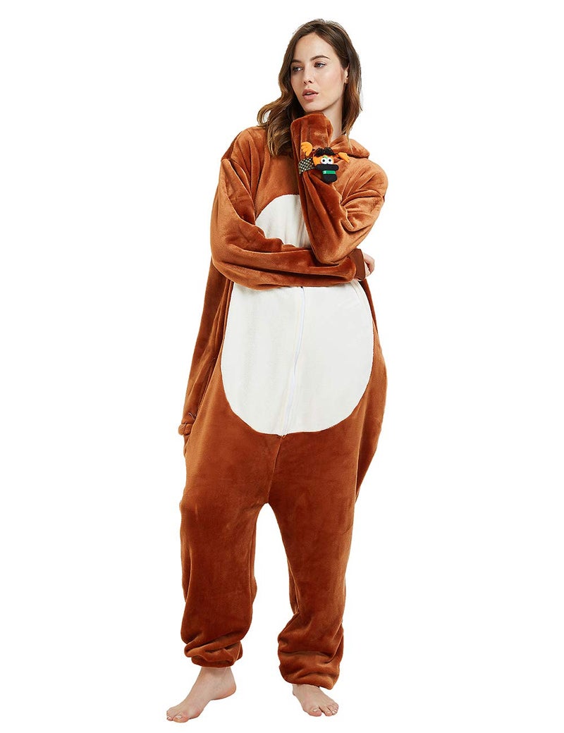 CASABACO Women Deer Costume Adult Reindeer Onesie Onepiece Pajama, Brown, XL - Image 5