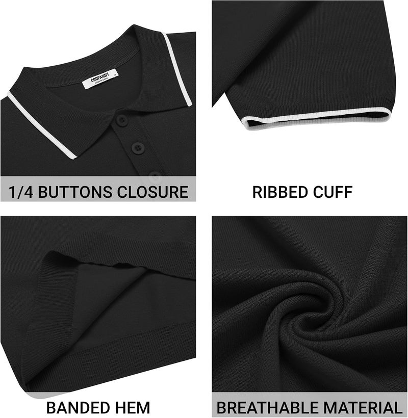 COOFANDY Men's Casual Short Sleeve Knit Polo Shirt - E-Black White Striped, 3XL - Image 5