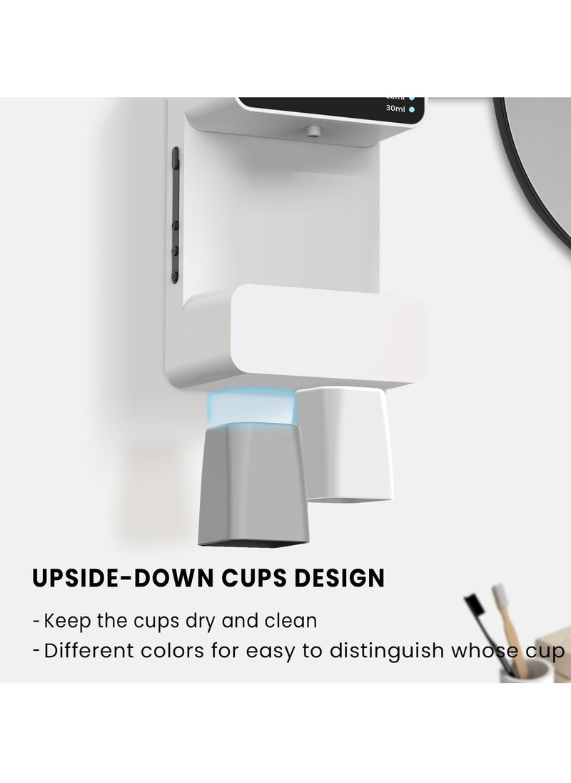 SYOSI - Automatic Mouthwash Dispenser with 2 Cups, 700ml Capacity, Electric Dispenser with 10/20/30ml Settings, Dual Magnetic Cups for Kids and Adults, Ideal for Bathroom - Image 1