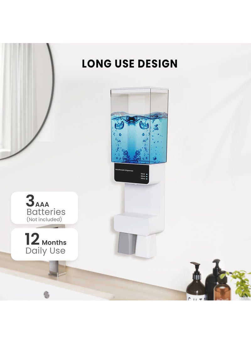 SYOSI - Automatic Mouthwash Dispenser with 2 Cups, 700ml Capacity, Electric Dispenser with 10/20/30ml Settings, Dual Magnetic Cups for Kids and Adults, Ideal for Bathroom - Image 1