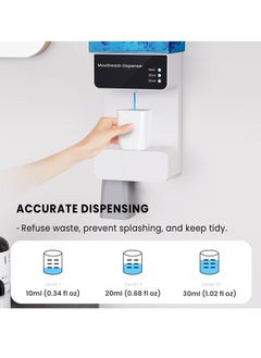 SYOSI Automatic Mouthwash Dispenser with 2 Cups, 700ml Capacity, Electric Dispenser with 10/20/30ml Settings, Dual Magnetic Cups for Kids and Adults, Ideal for Bathroom  - Image 3