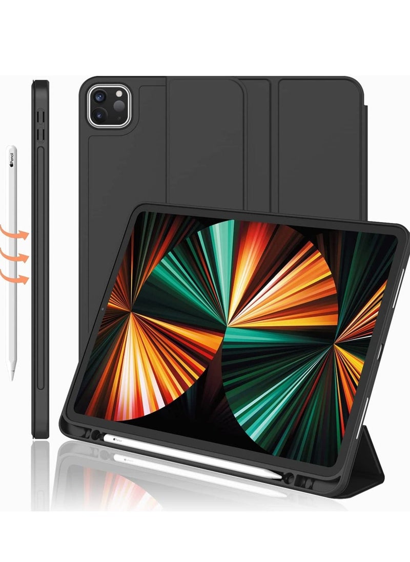 New iPad Pro 12.9 Case 2022(6th Gen)/2021(5th Gen) with Pencil Holder [Support iPad 2nd Pencil Charging/Pair],Trifold Stand Smart Case with Soft TPU Back,Auto Wake/Sleep(Black) - Image 1