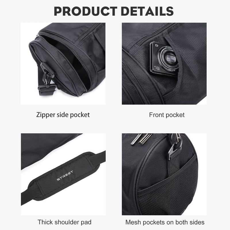 Sports Gym Bag for Workout: Lightweight Duffel in Black, Water-Resistant Nylon with Spacious Compartments and Ergonomic Carry Handles - Image 3