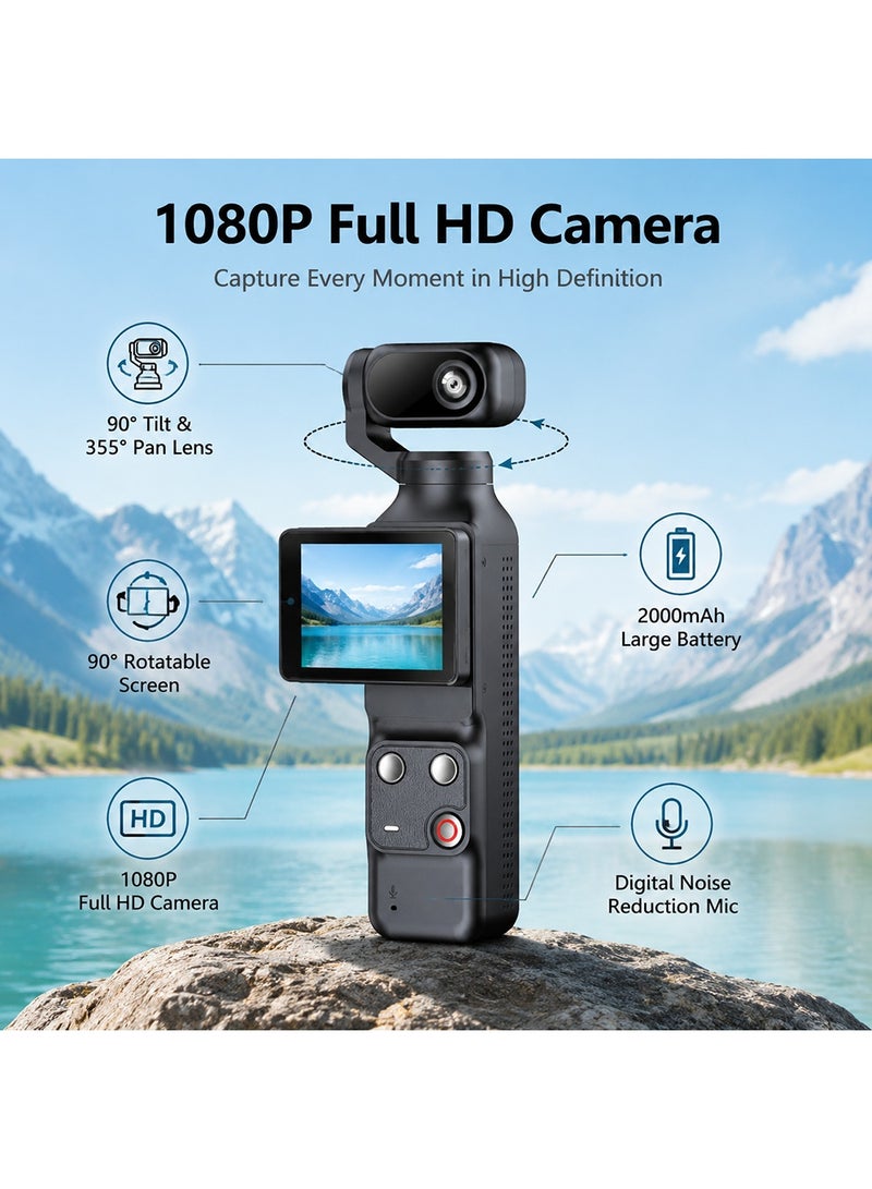 WiFi Pocket Gimbal Action Camera 1080P with 355° Face Tracking & Touch Screen - Image 1
