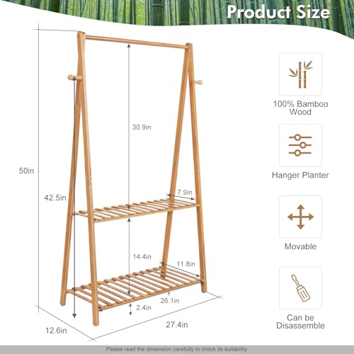 COOGOU Kids Clothing Rack for Hanging Clothes,Small Toddler Clothes Racks Bamboo Wooden Garment Dress Up Storage Costume Rack with Shelves for Laundry Drying,Short,Mini,Floor Standing - Image 2