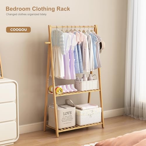 COOGOU Kids Clothing Rack for Hanging Clothes,Small Toddler Clothes Racks Bamboo Wooden Garment Dress Up Storage Costume Rack with Shelves for Laundry Drying,Short,Mini,Floor Standing - Image 4
