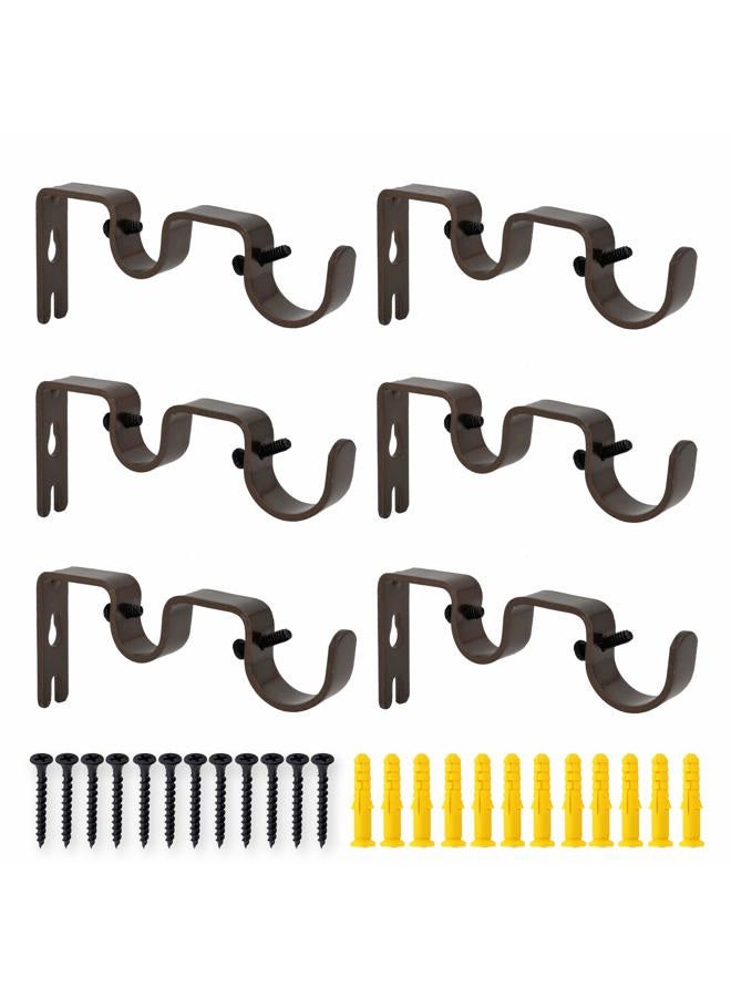 AddGrace 6 PCS Double Curtain Rod Bracket Heavy Duty Curtain Rod Brackets for 1" and 5/8" Rod Wall Mounted Curtain Rod Holders for Living Room Bedroom Brown - Image 1