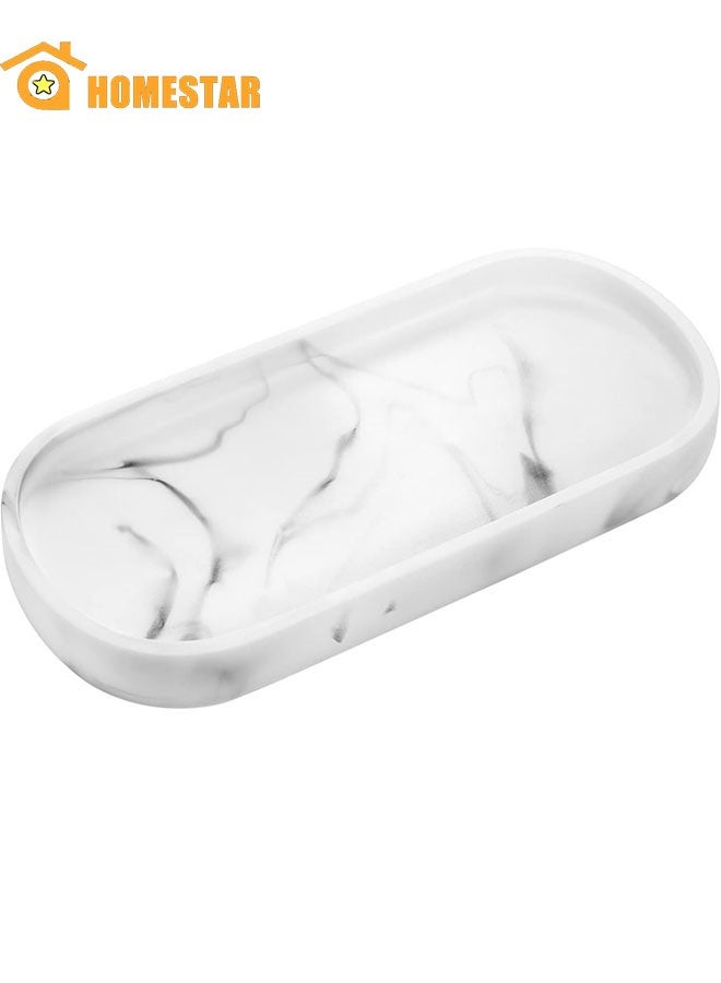 HOMESTAR White Marble Vanity Tray, Silicone Oval Storage Tray, for Bathroom Countertop Organization, Candles, Soap, Towel, Plant - Image 1