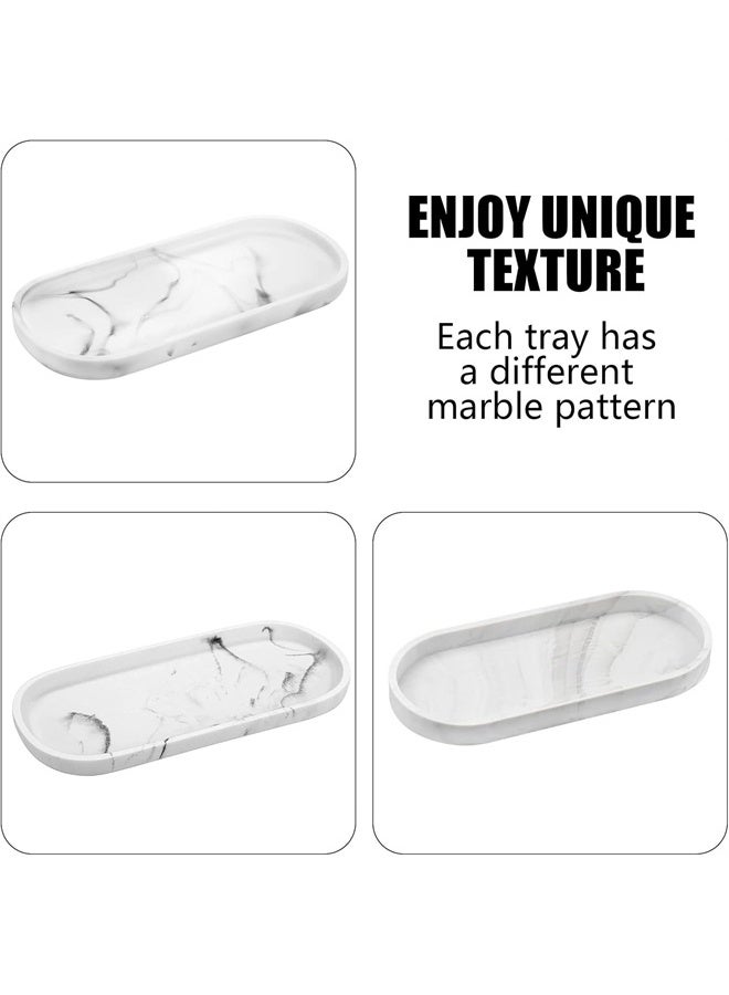 HOMESTAR White Marble Vanity Tray, Silicone Oval Storage Tray, for Bathroom Countertop Organization, Candles, Soap, Towel, Plant - Image 2