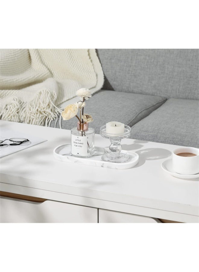 HOMESTAR White Marble Vanity Tray, Silicone Oval Storage Tray, for Bathroom Countertop Organization, Candles, Soap, Towel, Plant - Image 4