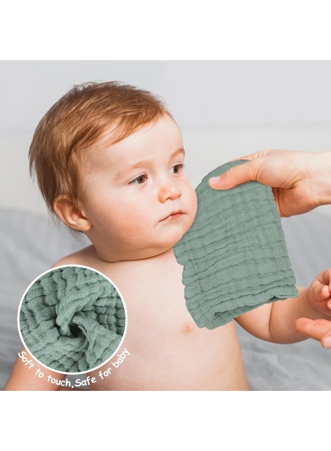 Looxii Muslin Baby Washcloths 6 Pack, 100% Cotton, 12x12 inches Large Soft Absorbent Face Towels for Newborns Gradient Green - Image 3