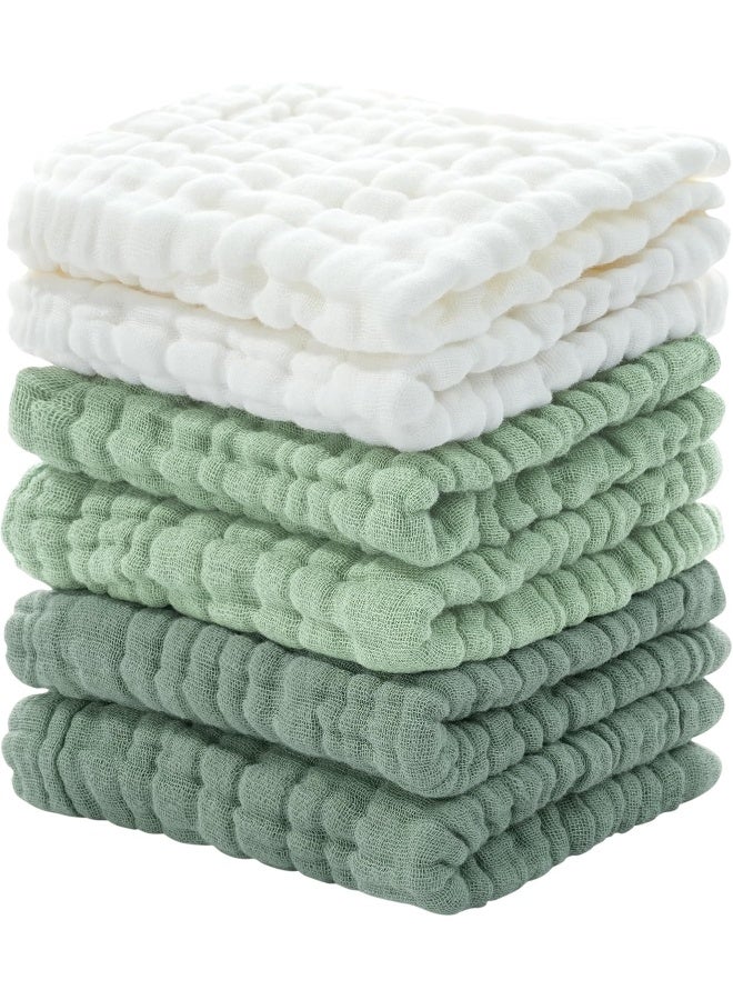 Looxii Muslin Baby Washcloths 6 Pack, 100% Cotton, 12x12 inches Large Soft Absorbent Face Towels for Newborns Gradient Green - Image 1