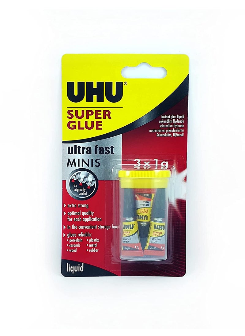 UHU SUPER GLUE MINIS LIQUID BLISTER 3 X 1 G  - Image 1