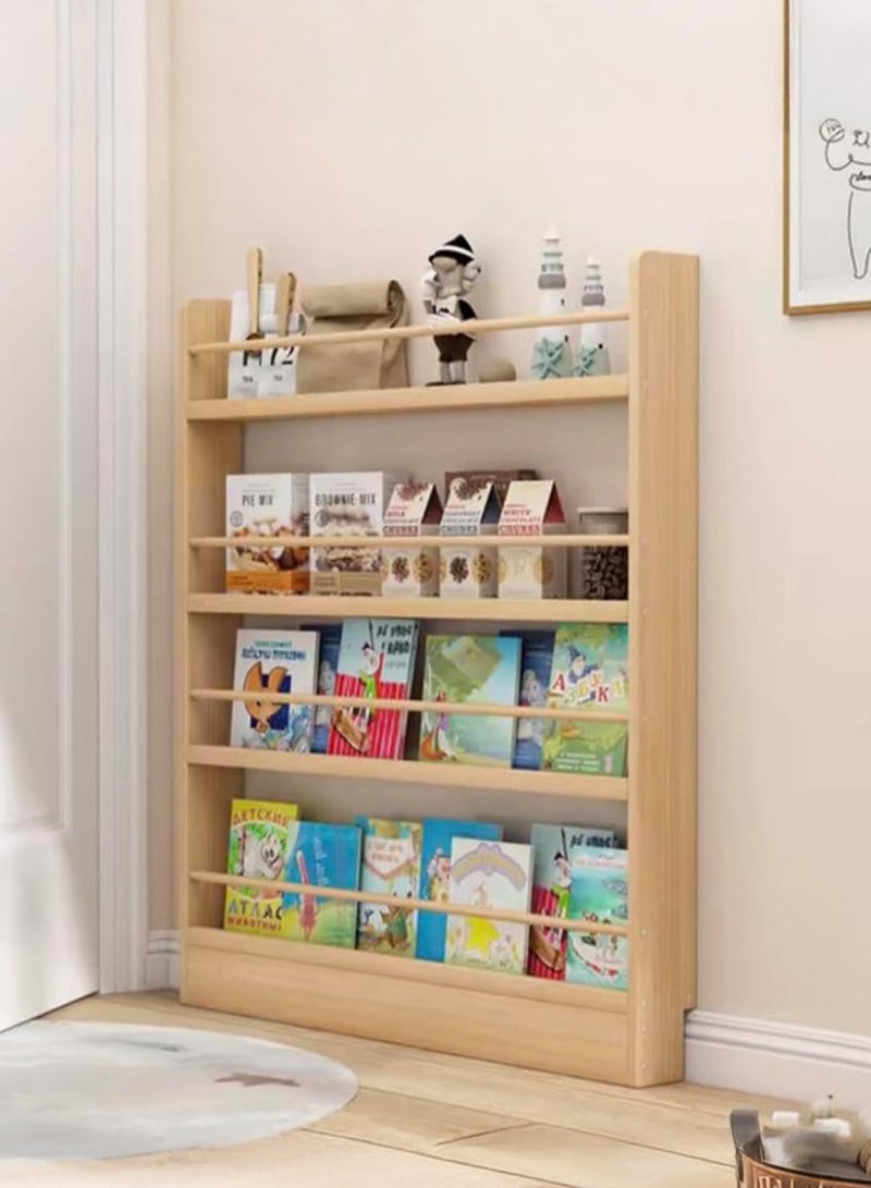 XiuWoo 4-Tier Expandable Door Storage Rack, Behind Door Bookshelf, Wooden Bookshelf, Natural Toy Storage Rack, Wall-Mounted Wooden Storage Rack, Corner Bookcase - Image 1