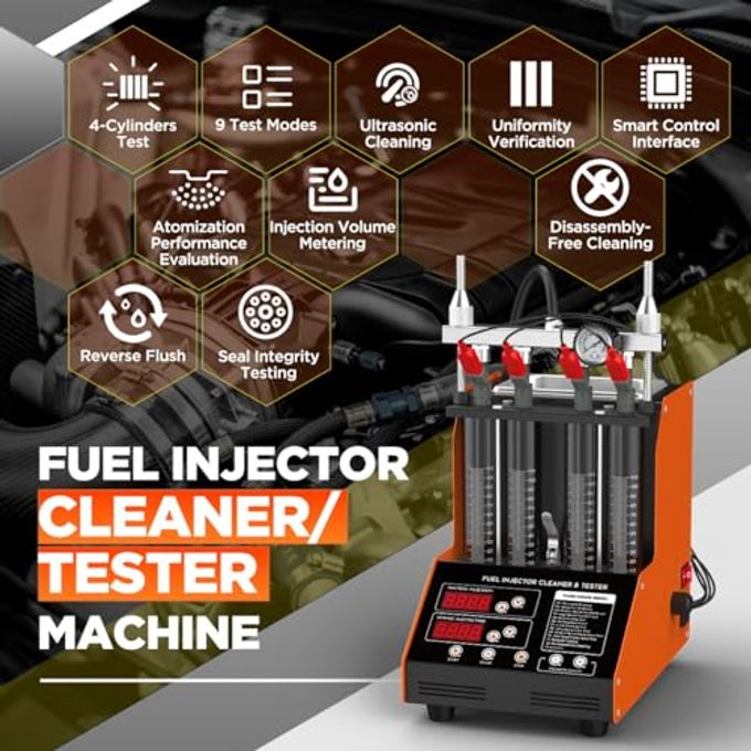 YUANRI Fuel Injector Cleaner Machine, 4 Cylinder 9 Test Modes Auto Fuel Injector Tester And Cleaner Kit, Ultrasonic Cleaning Kit For 5V To 12V Motorcycle Car Injectors - Image 5