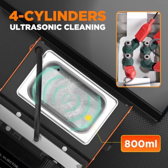 YUANRI Fuel Injector Cleaner Machine, 4 Cylinder 9 Test Modes Auto Fuel Injector Tester And Cleaner Kit, Ultrasonic Cleaning Kit For 5V To 12V Motorcycle Car Injectors - Image 3