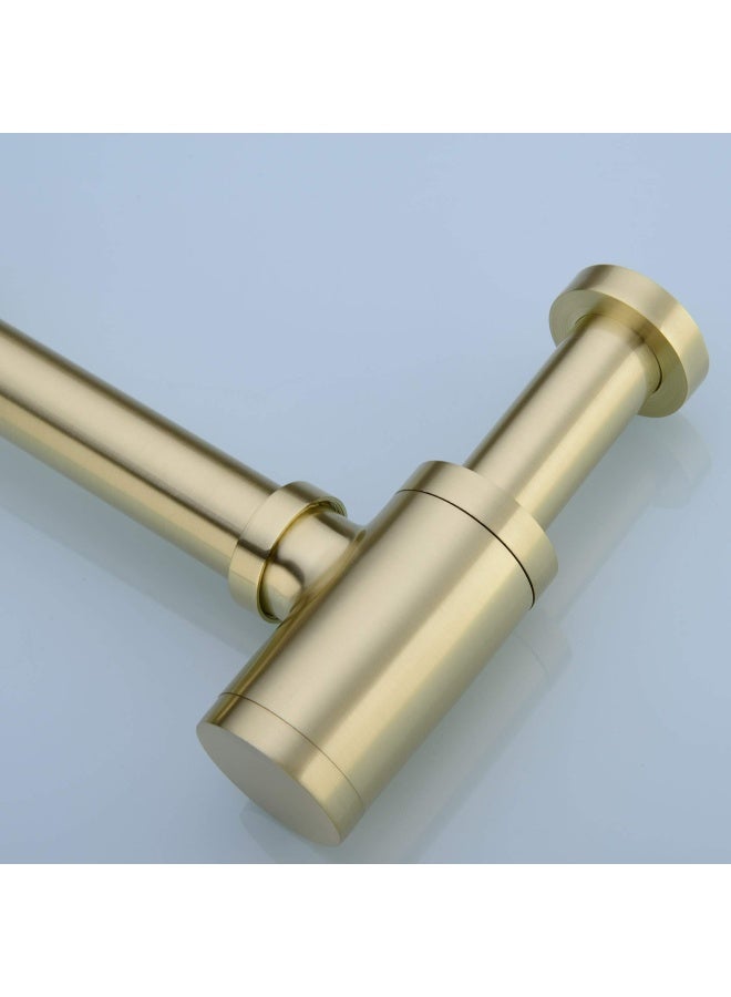 Orhemus  Brass Round Bottle P Trap Basin Sink Waste Trap Drain Tube Kit Adjustable Height Brushed Gold Finished - Image 2