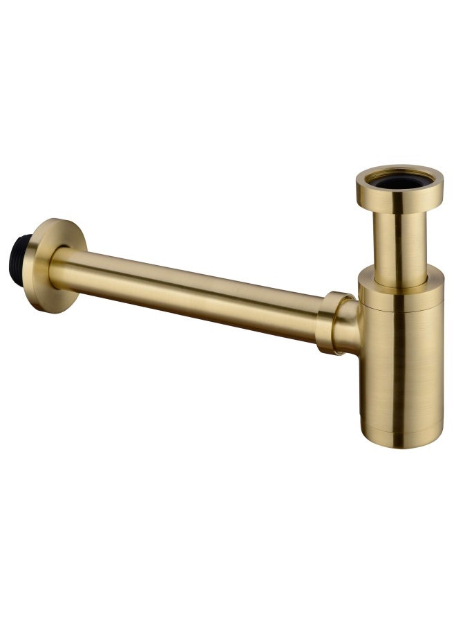 Orhemus  Brass Round Bottle P Trap Basin Sink Waste Trap Drain Tube Kit Adjustable Height Brushed Gold Finished - Image 1