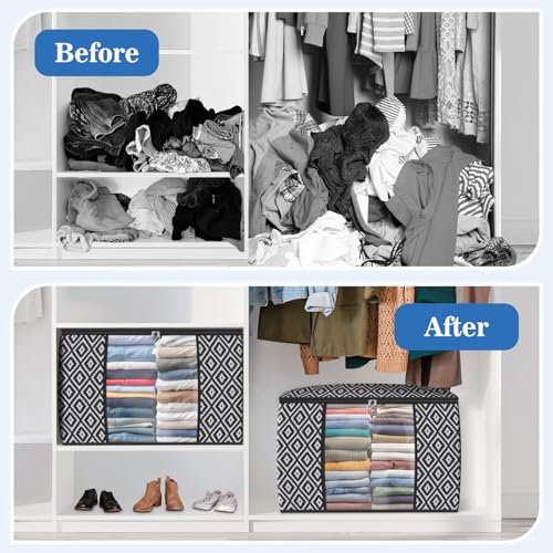 StorageTastic Direct 100L, 3 Pack, Storage Containers, Large Clothes Storage Bins Foldable Organization and Storage Bags with Reinforced Handle, Clear Window for Bedding, Blankets, Clothing, Black - Image 4