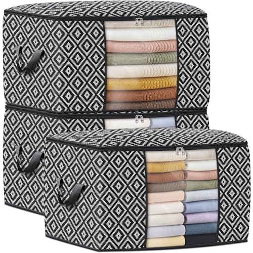 StorageTastic Direct 100L, 3 Pack, Storage Containers, Large Clothes Storage Bins Foldable Organization and Storage Bags with Reinforced Handle, Clear Window for Bedding, Blankets, Clothing, Black - Image 1