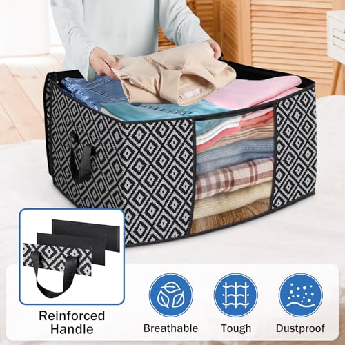 StorageTastic Direct 100L, 3 Pack, Storage Containers, Large Clothes Storage Bins Foldable Organization and Storage Bags with Reinforced Handle, Clear Window for Bedding, Blankets, Clothing, Black - Image 5