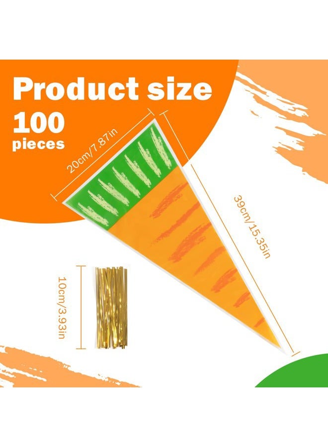 VEIREN 100 Pieces Cone Candy Bags Creative Carrot Shape Treat Bag with Twist Ties Cellophane Goody Cookies DIY Translucent Gift Storage Packaging Bag for Holiday Birthday Wedding Party Decor - Image 4
