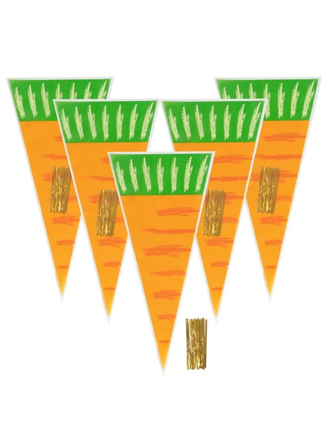 VEIREN 100 Pieces Cone Candy Bags Creative Carrot Shape Treat Bag with Twist Ties Cellophane Goody Cookies DIY Translucent Gift Storage Packaging Bag for Holiday Birthday Wedding Party Decor - Image 1