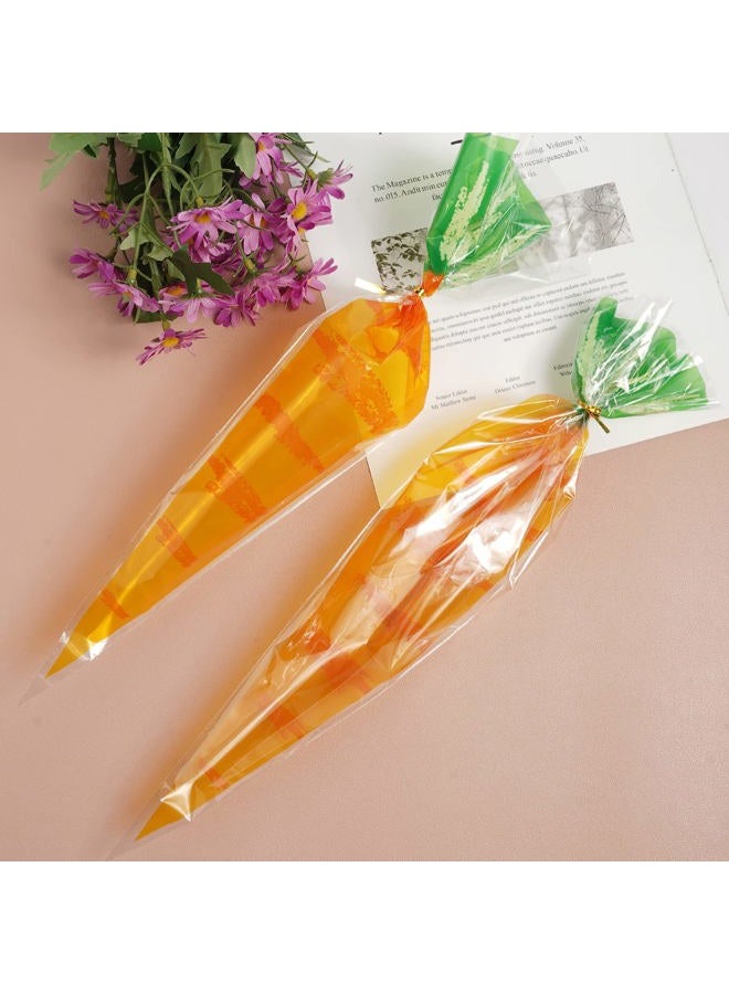 VEIREN 100 Pieces Cone Candy Bags Creative Carrot Shape Treat Bag with Twist Ties Cellophane Goody Cookies DIY Translucent Gift Storage Packaging Bag for Holiday Birthday Wedding Party Decor - Image 2