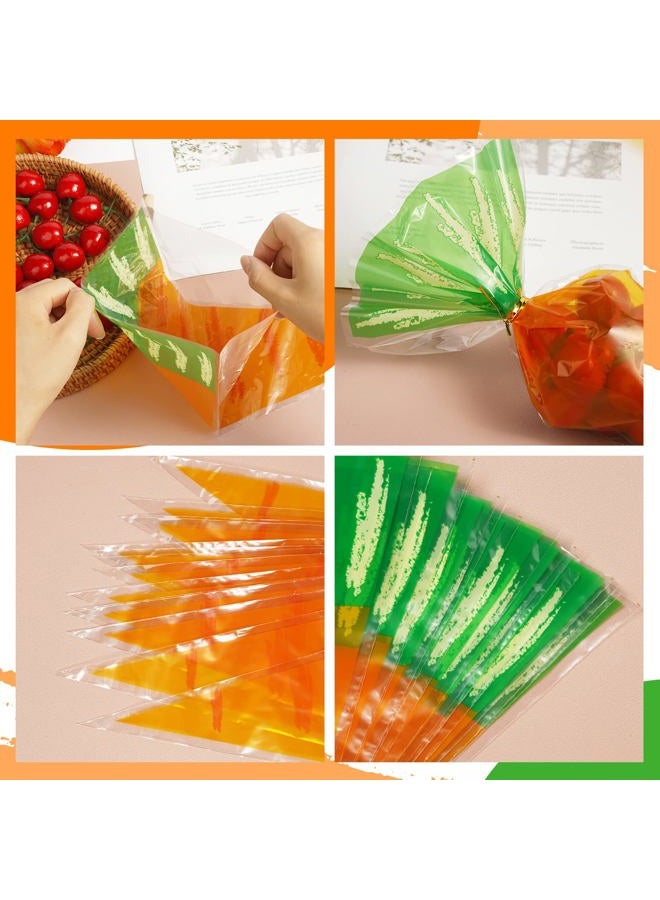 VEIREN 100 Pieces Cone Candy Bags Creative Carrot Shape Treat Bag with Twist Ties Cellophane Goody Cookies DIY Translucent Gift Storage Packaging Bag for Holiday Birthday Wedding Party Decor - Image 5