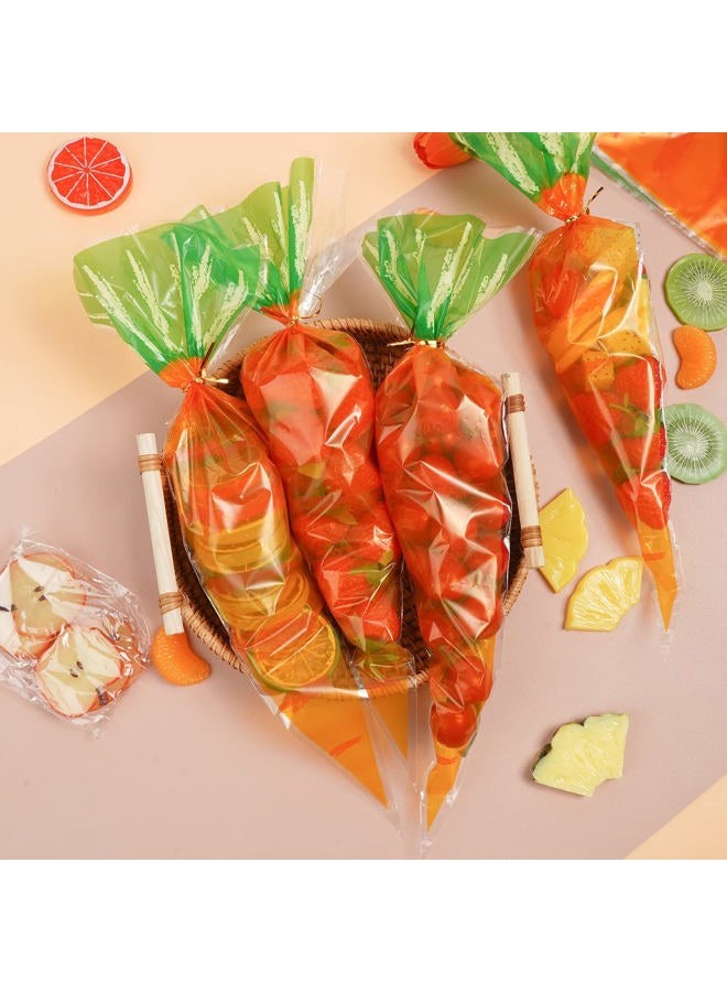VEIREN 100 Pieces Cone Candy Bags Creative Carrot Shape Treat Bag with Twist Ties Cellophane Goody Cookies DIY Translucent Gift Storage Packaging Bag for Holiday Birthday Wedding Party Decor - Image 3