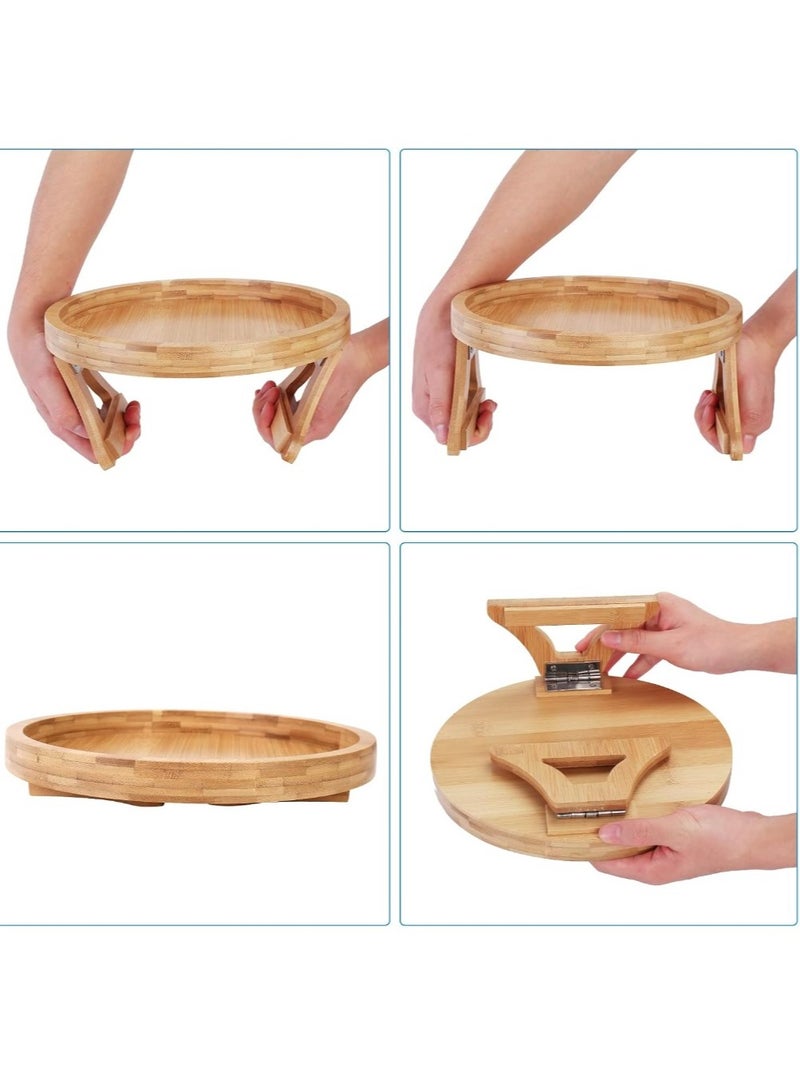 eBasket Bamboo Sofa Arm Tray, High-Quality Wooden Table with Folding Legs. Breakfast Serving Tray for Sofas and Beds. Made of high-quality natural wood. Stackable side table for wide sofas. Foldable sofa arm tray with armrest for food, drinks, and snacks. - Image 5