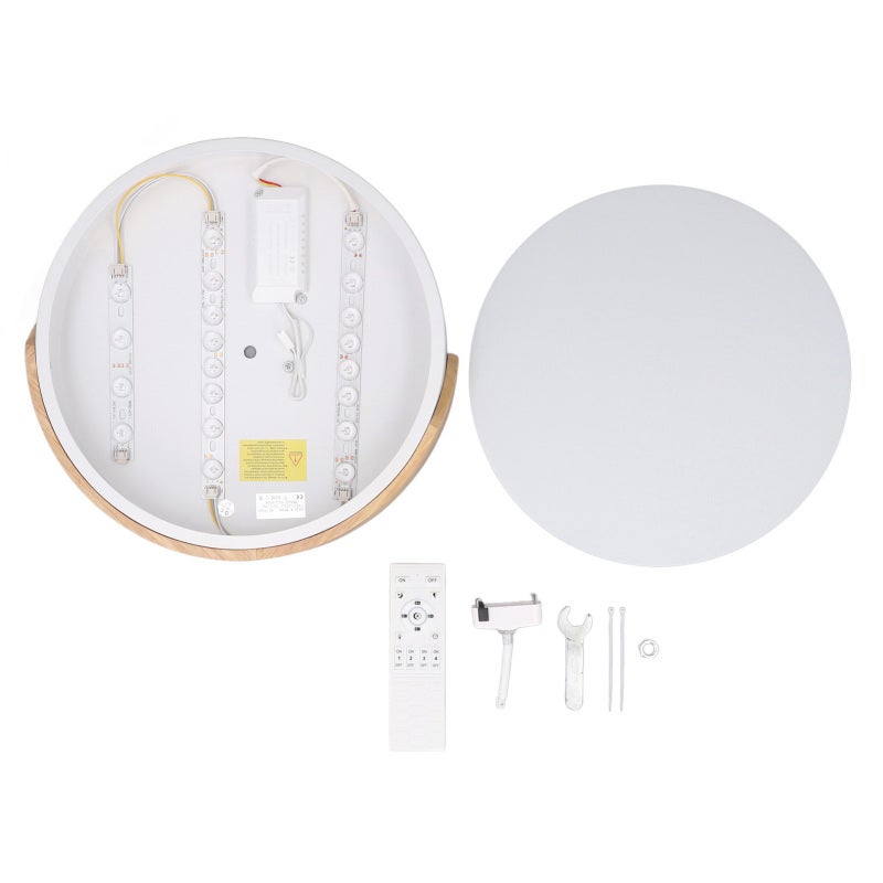Dimmable LED Flush Mount Ceiling Light - 2000LM Round Wood Metal PC Fixture, 85% Energy Saving, 3 Color Temperatures, 50000 Hour Lifespan for Bedroom Living Room Kitchen Office Corridor - Image 1