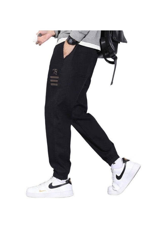Tucano Casual Pants For Men, Spring And Summer Loose-Fit Joggers, Korean-Style Trendy Cargo Pants For Young Men, Slim-Fit Long Trousers, Black, Size L - Image 1
