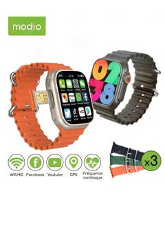 Smart Watch 4G Ultra Max  2.2" HD 3 Pairs Bracelet With SIM Card Support For Mobile With Google Play Support For All Apps 64 GB