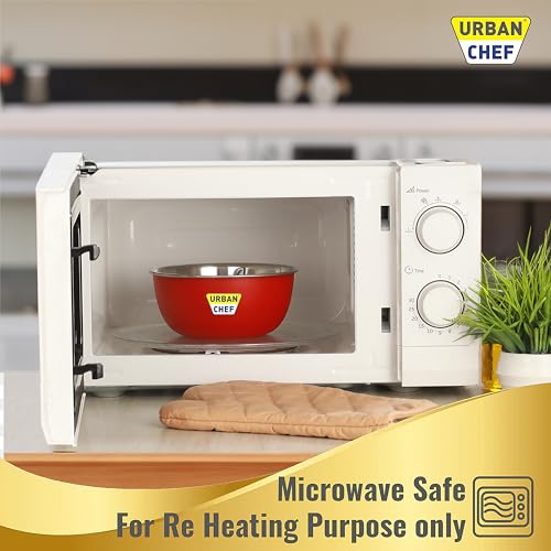 URBAN CHEF Mixing Bowl Set of 3 Stainless Steel (500ml, 800ml,1250ml) | Microwave Safe & Dishwasher Safe | Bowl Set with Lid for Gift | Bowls for Snacks | Serving Bowls Kitchen Accessories -Red - Image 5