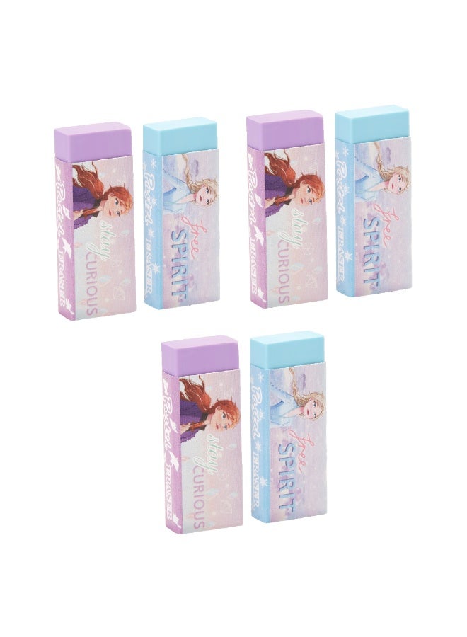 Volkano Frozen 2 Pastel Colour Erasers Multi-Pack – PVC-Free, Dust-Free, Super Clean, Soft Erasers in Pastel Pink and Lilac – Non-Toxic, Featuring Elsa & Anna – Set of 3 Packs (6 Erasers Total) - Image 2