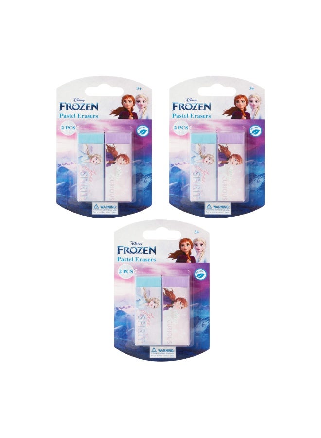 Volkano Frozen 2 Pastel Colour Erasers Multi-Pack – PVC-Free, Dust-Free, Super Clean, Soft Erasers in Pastel Pink and Lilac – Non-Toxic, Featuring Elsa & Anna – Set of 3 Packs (6 Erasers Total) - Image 1
