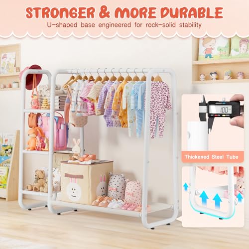 ZHKINGGS Kids Dress Up Storage with 4 Storage Shelf, More Storage Space Kids Clothing Rack for Costume Organizer Playroom Kids Girls Bedroom Nursery Organizer (White) - Image 4