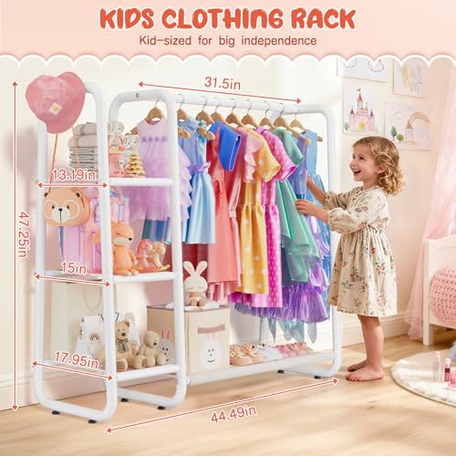 ZHKINGGS Kids Dress Up Storage with 4 Storage Shelf, More Storage Space Kids Clothing Rack for Costume Organizer Playroom Kids Girls Bedroom Nursery Organizer (White) - Image 5