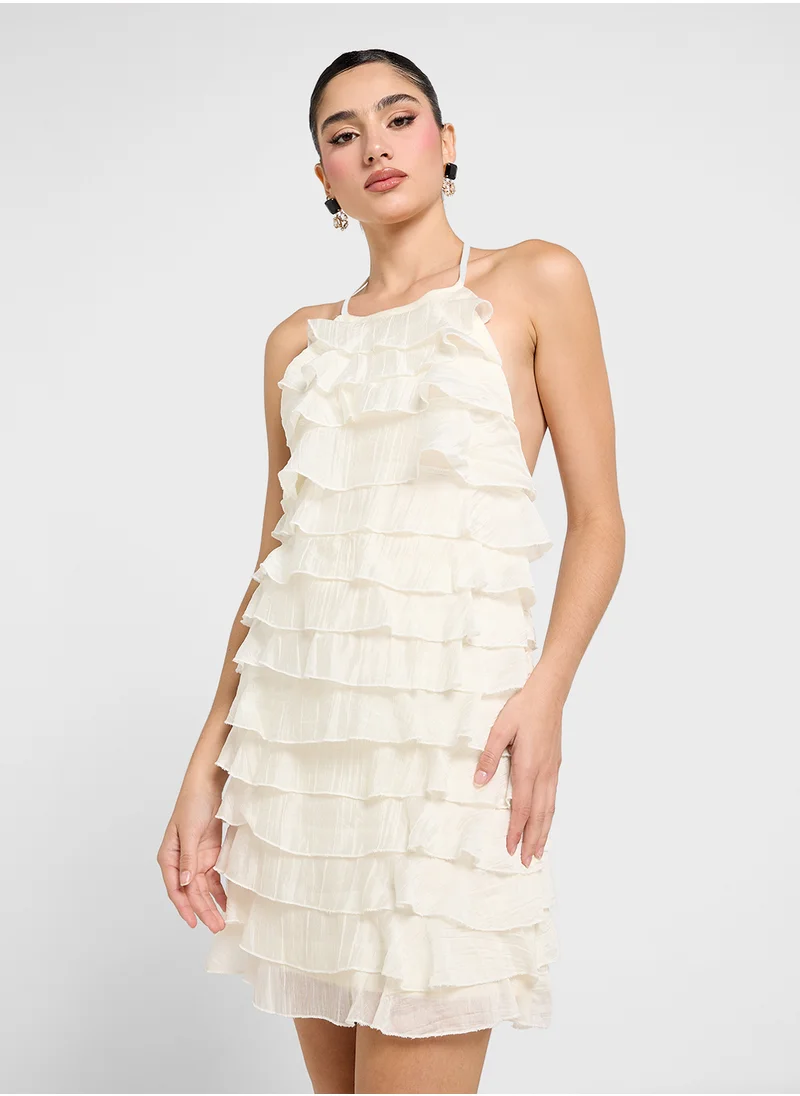 جينجر Halter Neck Frill Detail Mini Dress