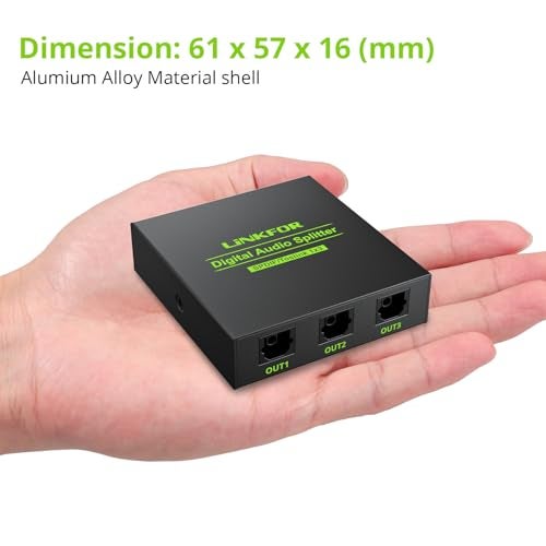 LiNKFOR Digital Optical Audio 1x3 Splitter Digital SPDIF Toslink Optical Fiber Audio Splitter 1 in 3 Out Aluminum Alloy with Optical Cable Support 5.1CH Dolby-AC3 DTS for PS3 Blue-Ray DVD HDTV - Image 3