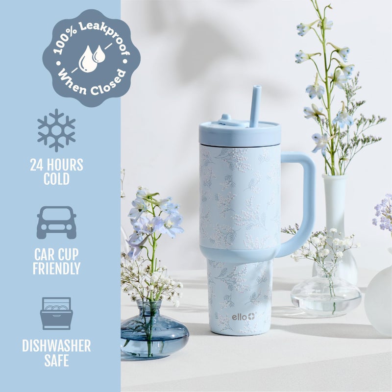 Ello Oasis 40 oz Tumbler with Handle & Retracting Straw | Reusable Insulated Stainless Steel Cup 100% Leakproof, Gifts for Teens Women Men | Keeps cold for 24 Hours, Cup Holder Friendly, Sweet Alyssum - Image 5