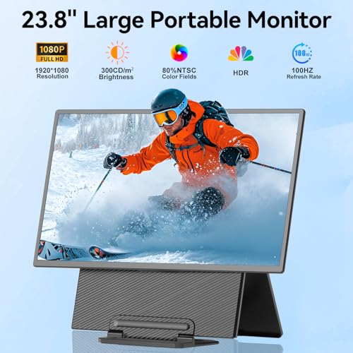 KEFEYA Portable Monitor 24" 100Hz for Work Home Office Game, 1080P FHD IPS Laptop Screen Extender with Rotating Stand & VESA, Laptop Monitor Extender USB-C HDMI Plug-Play for Mac Windows PS Switch Xbox Phone - Image 2