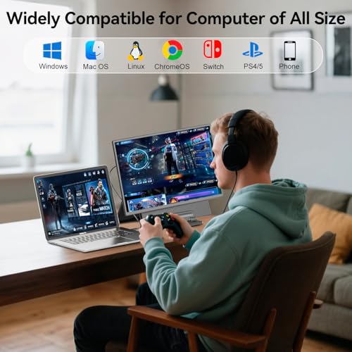 KEFEYA Portable Monitor 24" 100Hz for Work Home Office Game, 1080P FHD IPS Laptop Screen Extender with Rotating Stand & VESA, Laptop Monitor Extender USB-C HDMI Plug-Play for Mac Windows PS Switch Xbox Phone - Image 4