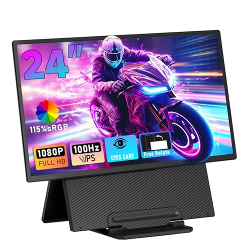KEFEYA Portable Monitor 24" 100Hz for Work Home Office Game, 1080P FHD IPS Laptop Screen Extender with Rotating Stand & VESA, Laptop Monitor Extender USB-C HDMI Plug-Play for Mac Windows PS Switch Xbox Phone - Image 1