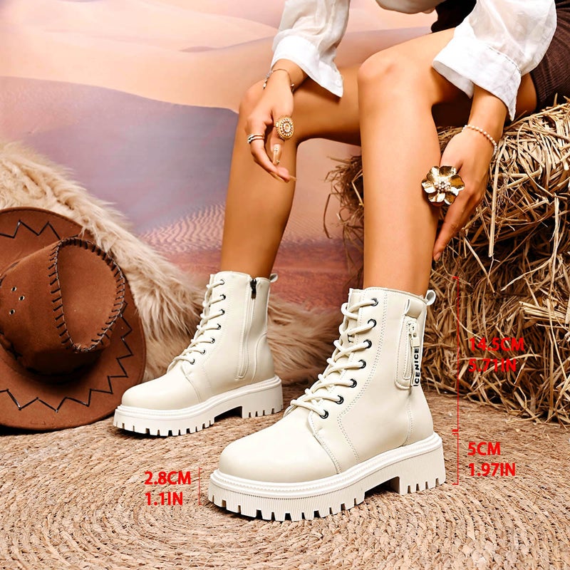 Large Size Fashionable British Style Velvet Warm Boots New Round Short Tube Thick Heel Solid Color Motorcycle Shoes Cotton Boots - Image 4